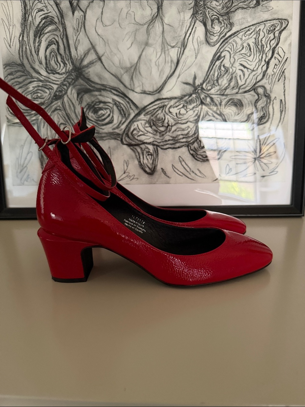 Free people Red Patent Low Block Heel Pumps with Ankle Strap - Women
